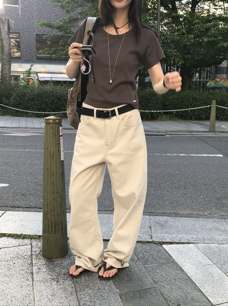 美色暗條紋細節直褲