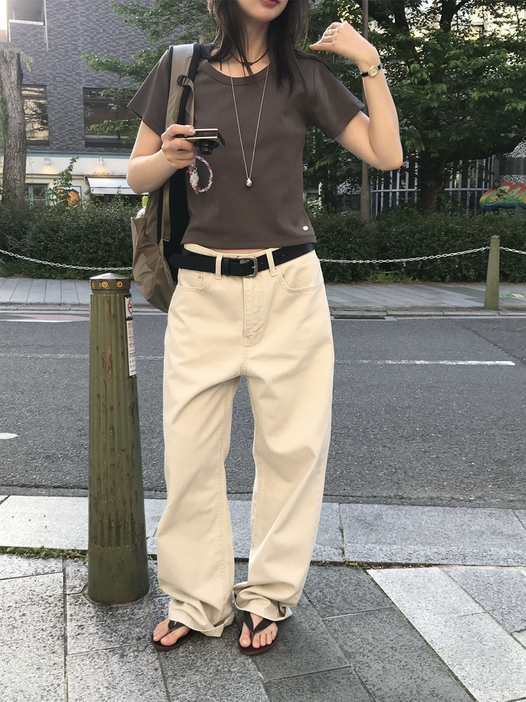 美色暗條紋細節直褲