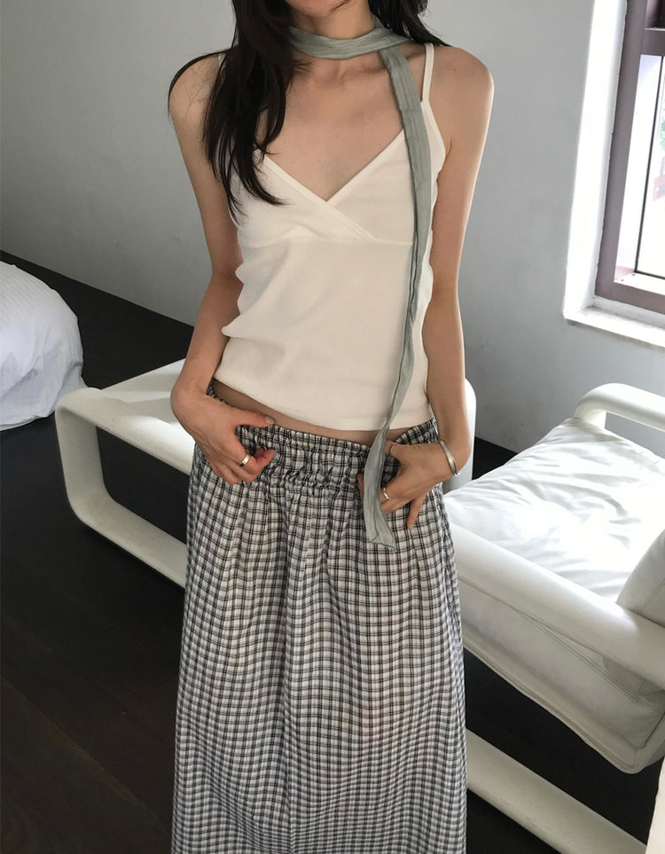 美色細帶交疊背心