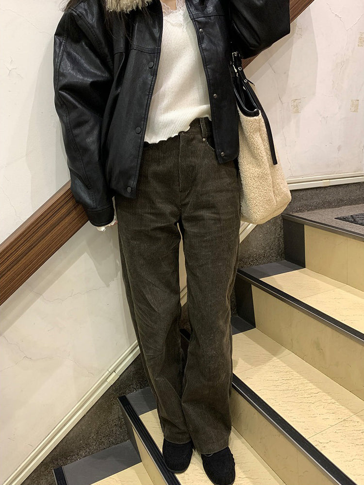 卷毛毛領內束細節皮外套
