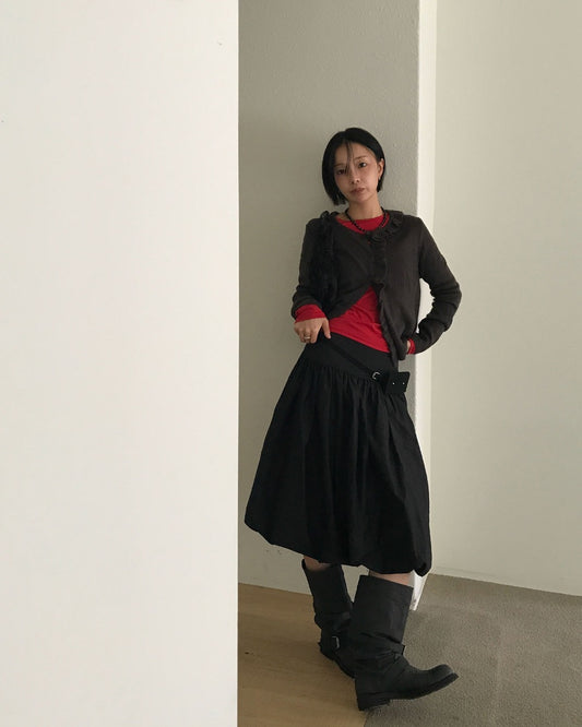 寬腰頭泡泡中裙