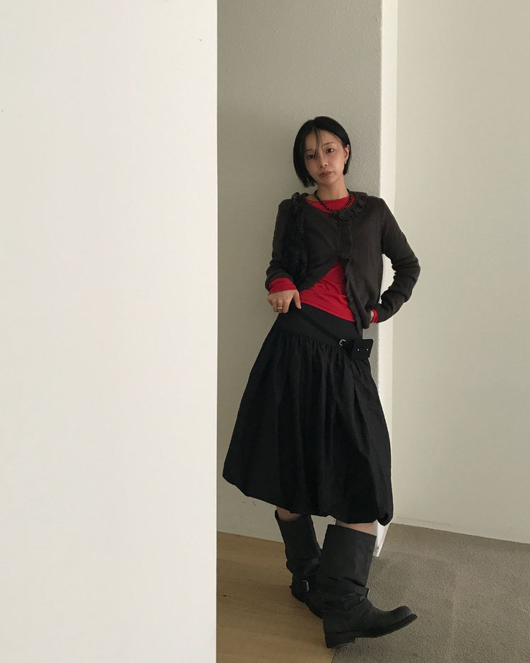 寬腰頭泡泡中裙