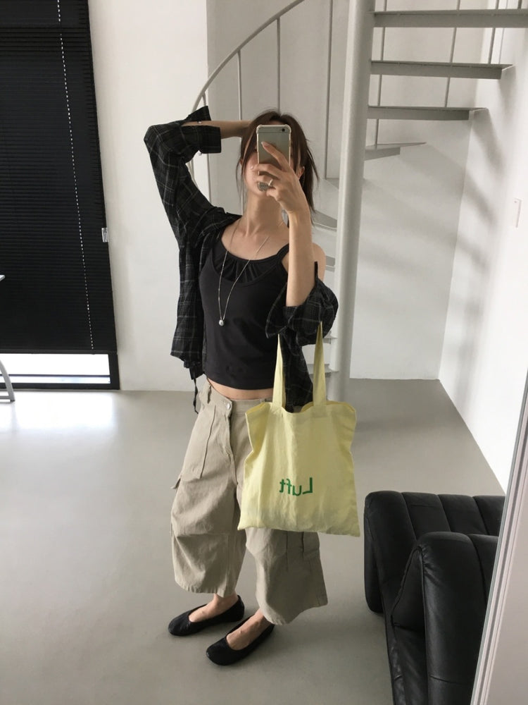 微透格紋綁帶襯衫