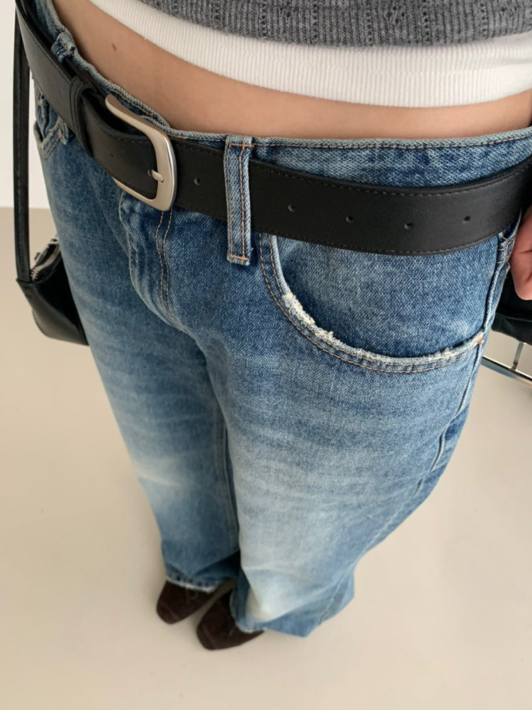 復古美刷色破爛細節牛仔褲