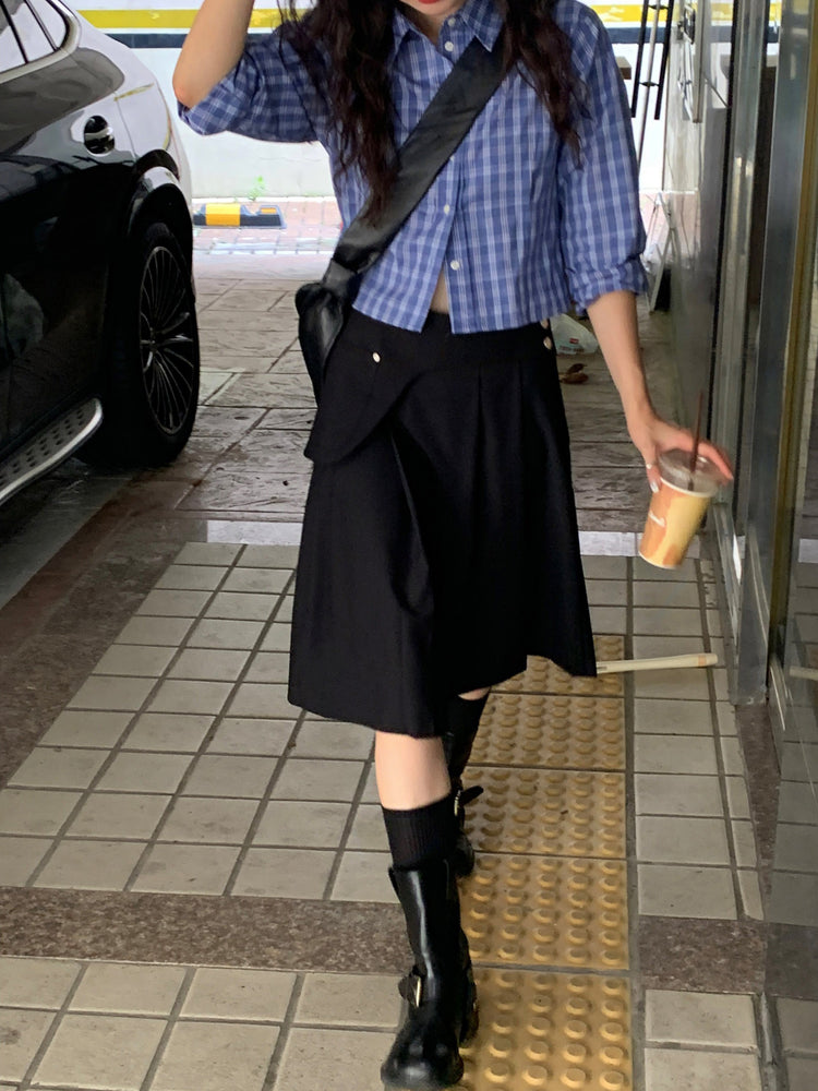 天絲腰包細節百褶中裙