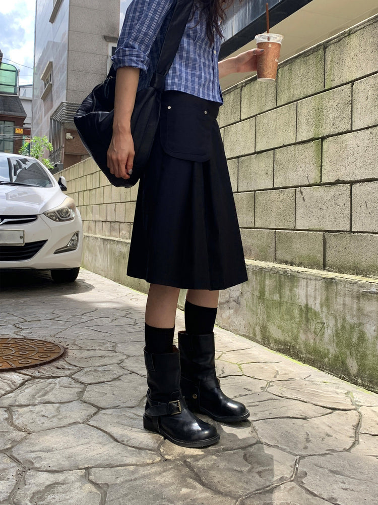 天絲腰包細節百褶中裙