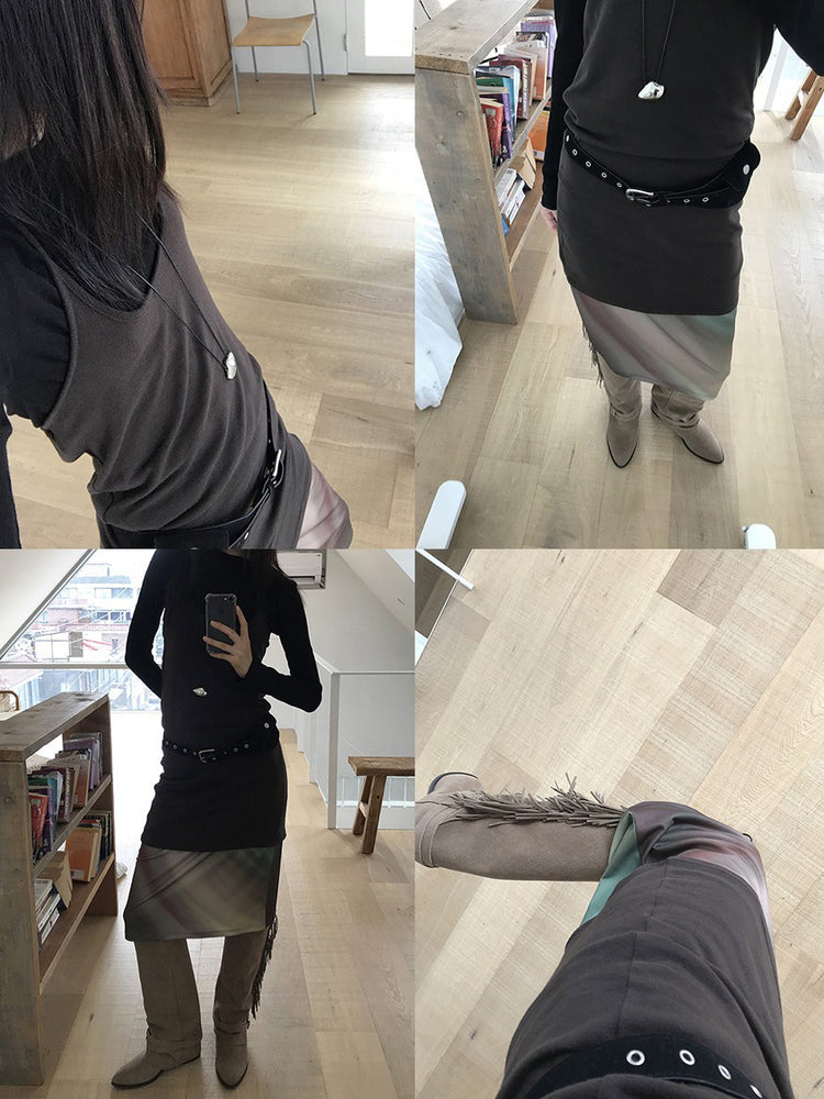 麂皮流蘇細節尖頭長靴