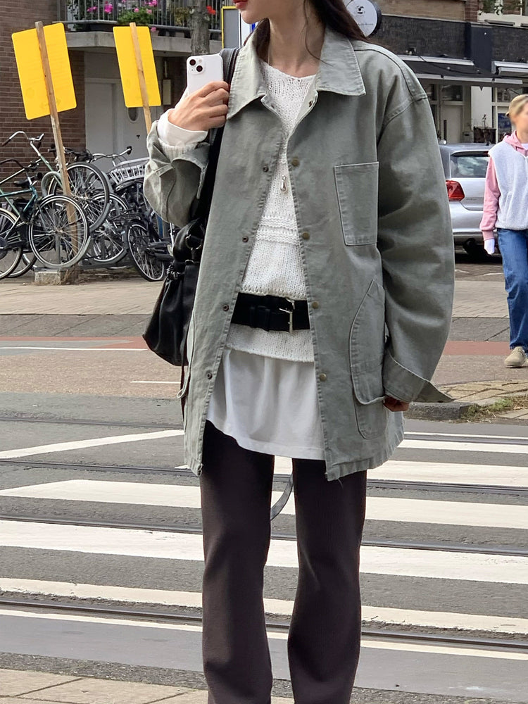 Unisex復古洗水細節寬鬆外套