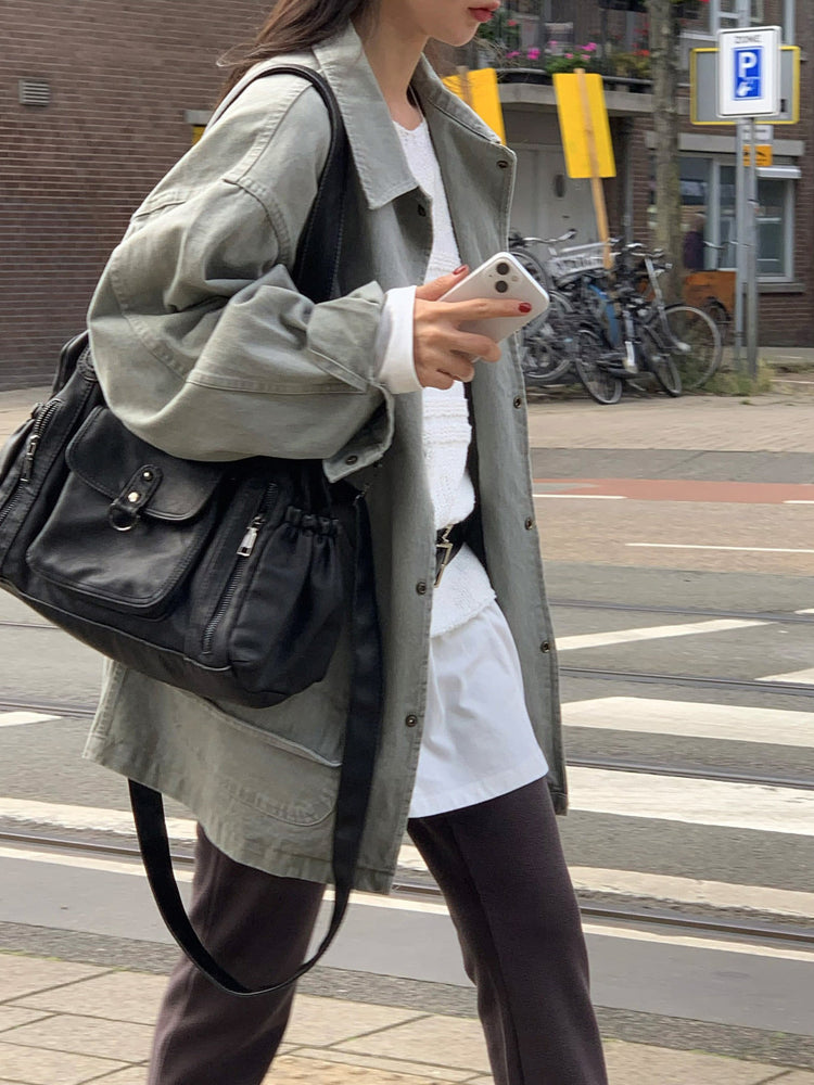 Unisex復古洗水細節寬鬆外套