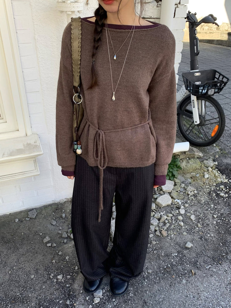 Fw ver.條紋側壓褶細節直褲