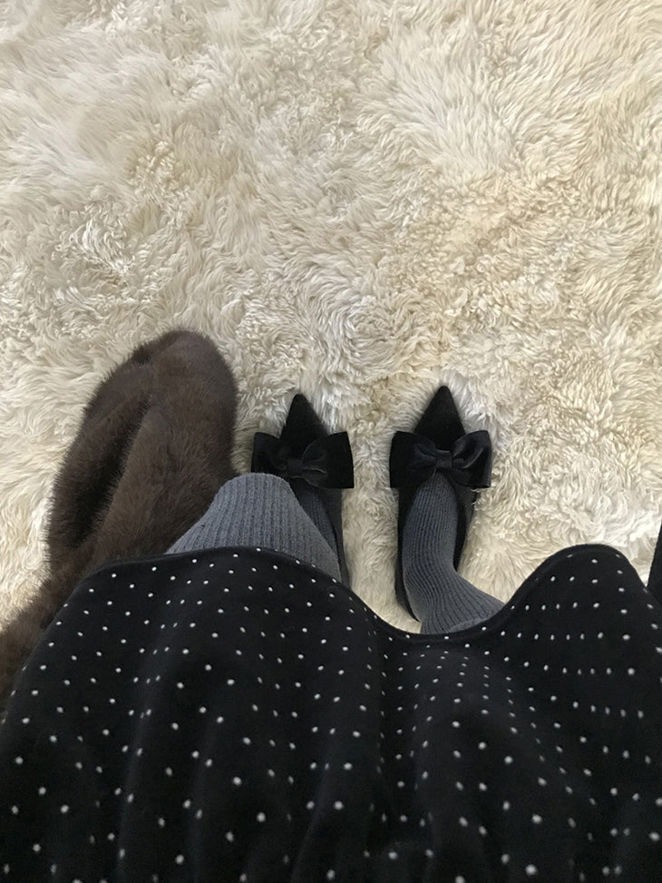 經典蝴蝶結絲絨質感尖頭鞋