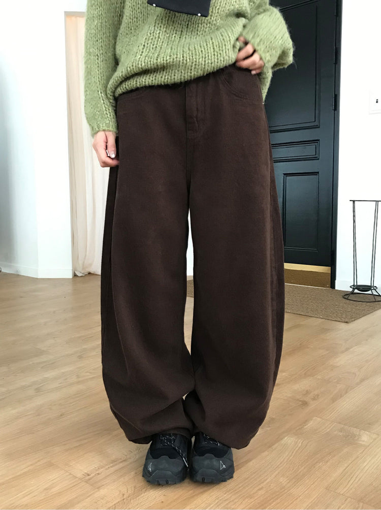 基礎美色內刷毛繭型褲