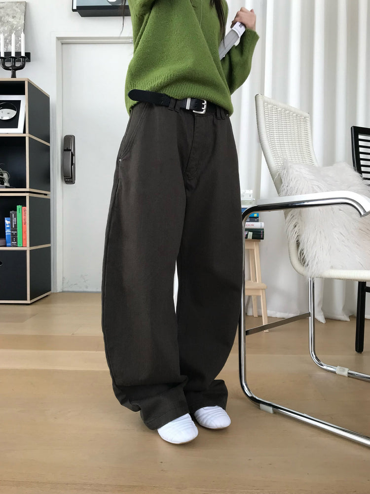 美色雙腰扣細節繭型褲