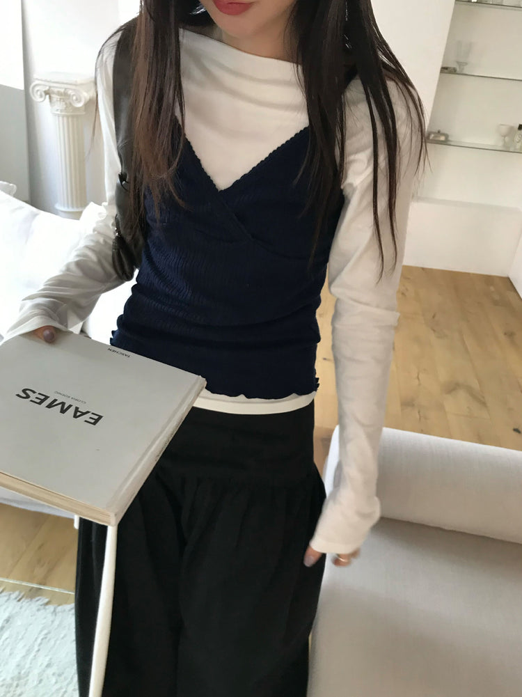 交疊蕾絲捲邊細節背心