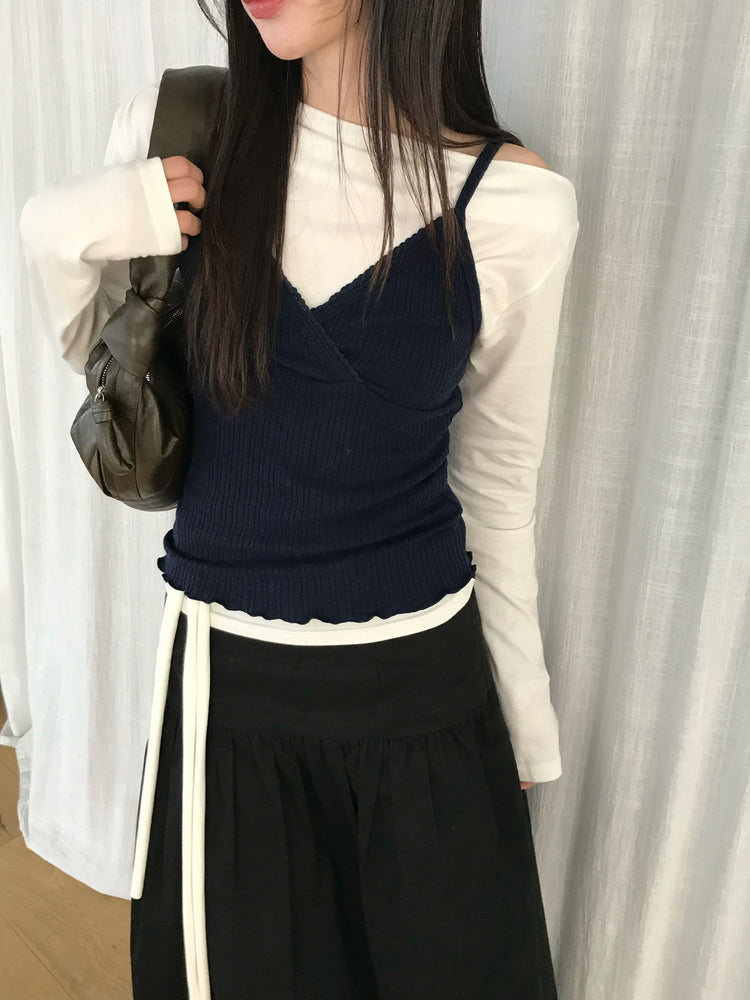 交疊蕾絲捲邊細節背心