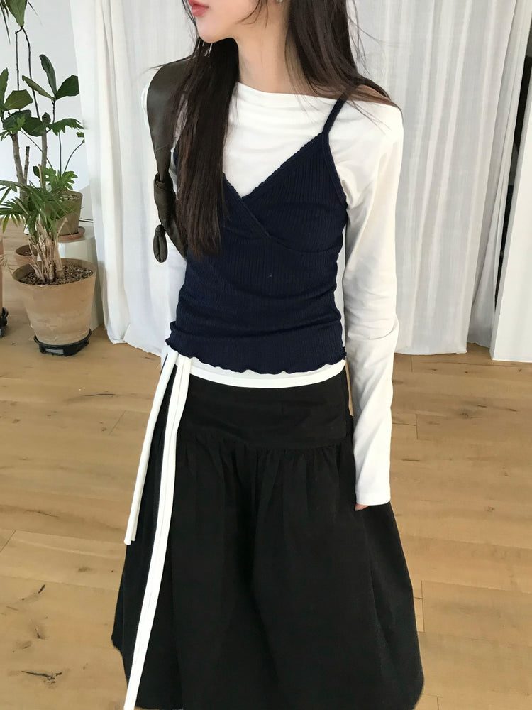 交疊蕾絲捲邊細節背心