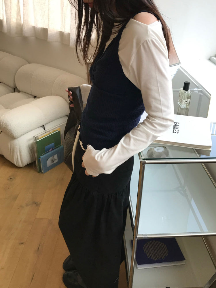 交疊蕾絲捲邊細節背心