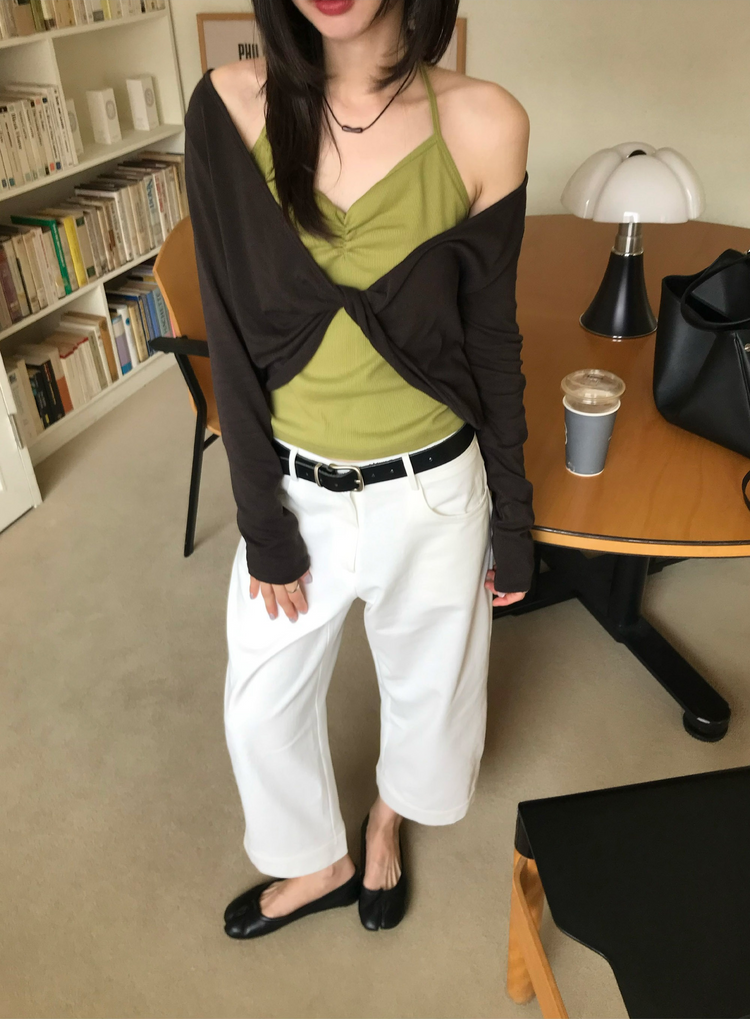 抓皺壓線掛脖背心