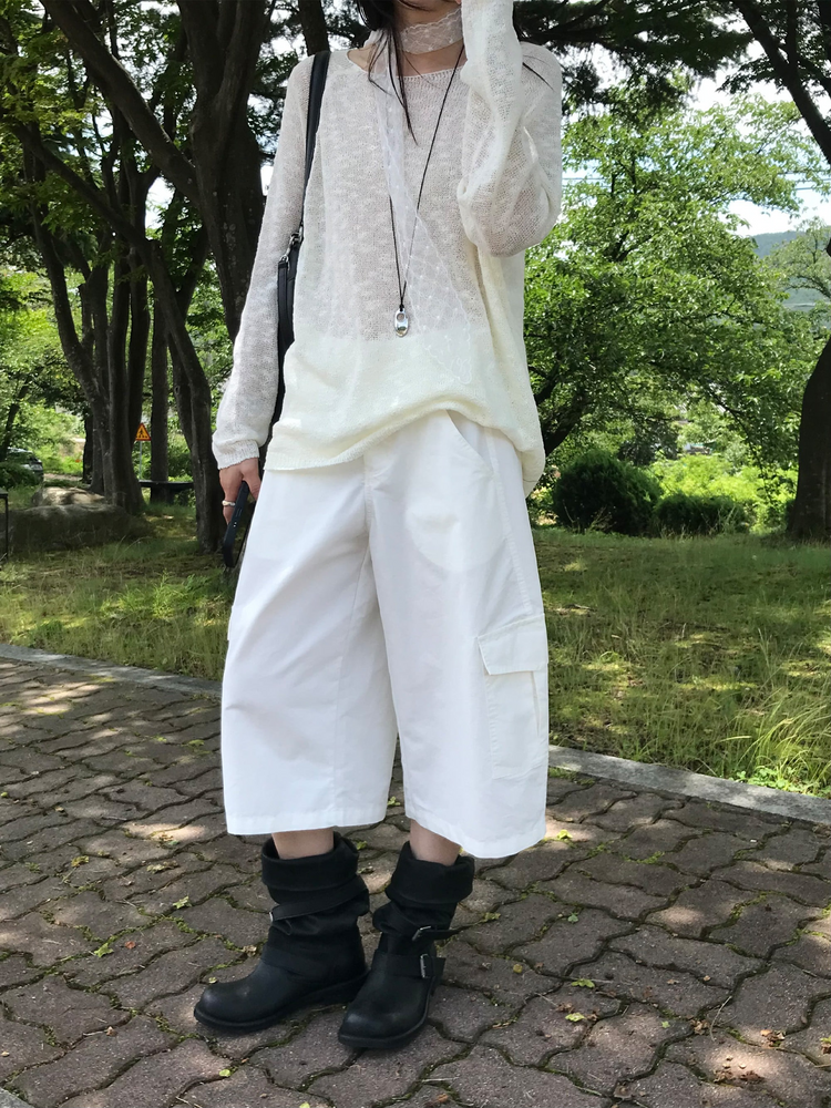 透膚拉克蘭袖針織上衣