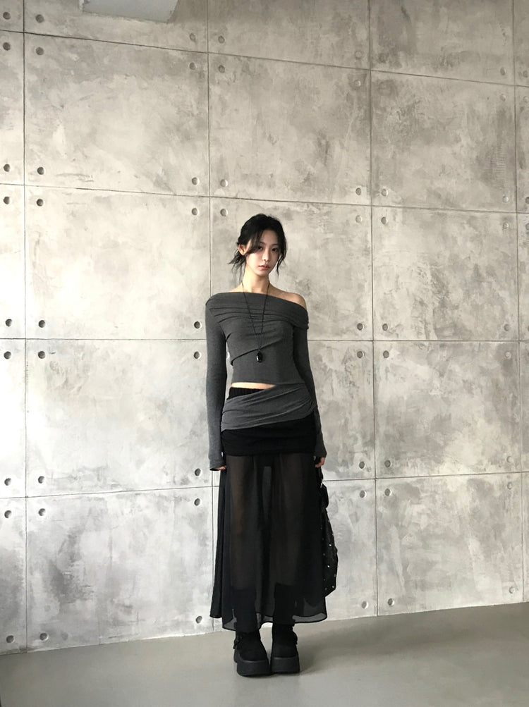 美肩側露腰細節上衣