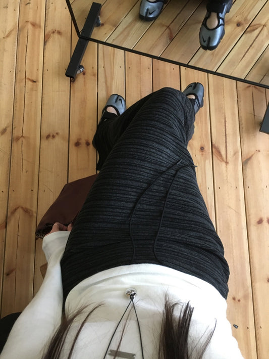 撞色條紋抽繩直裙