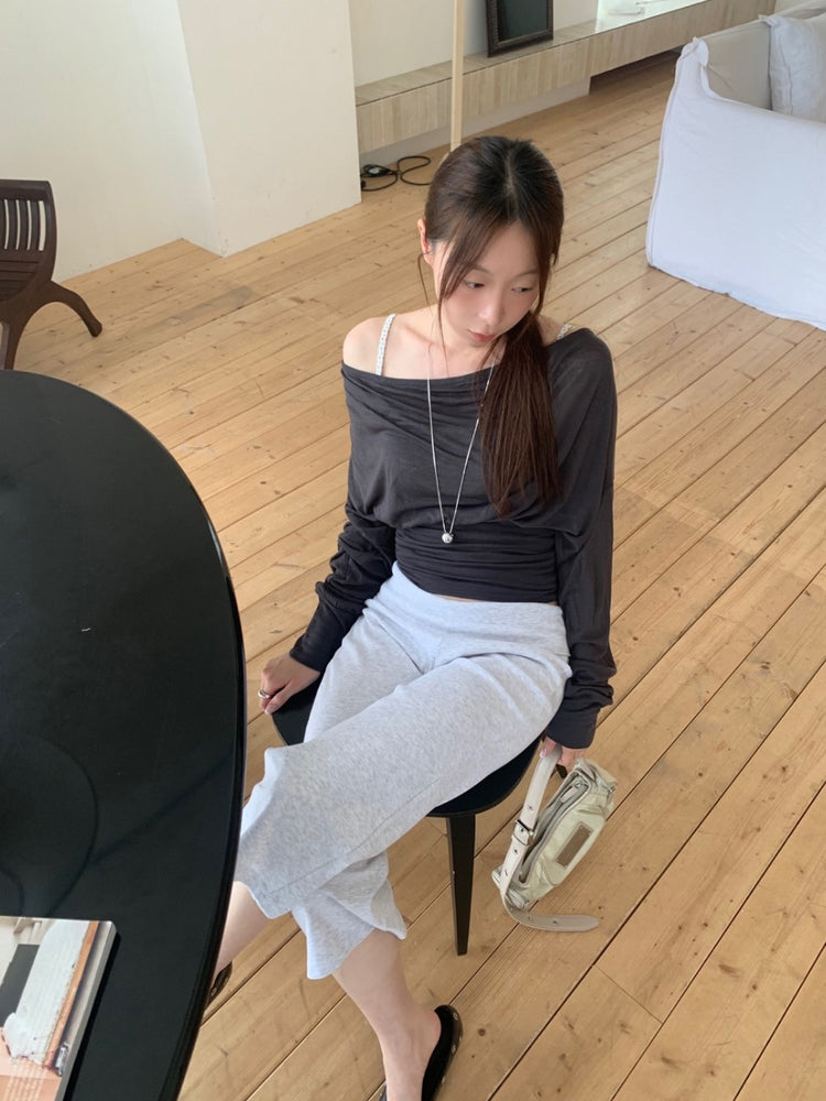 美背露肩修腰細節上衣