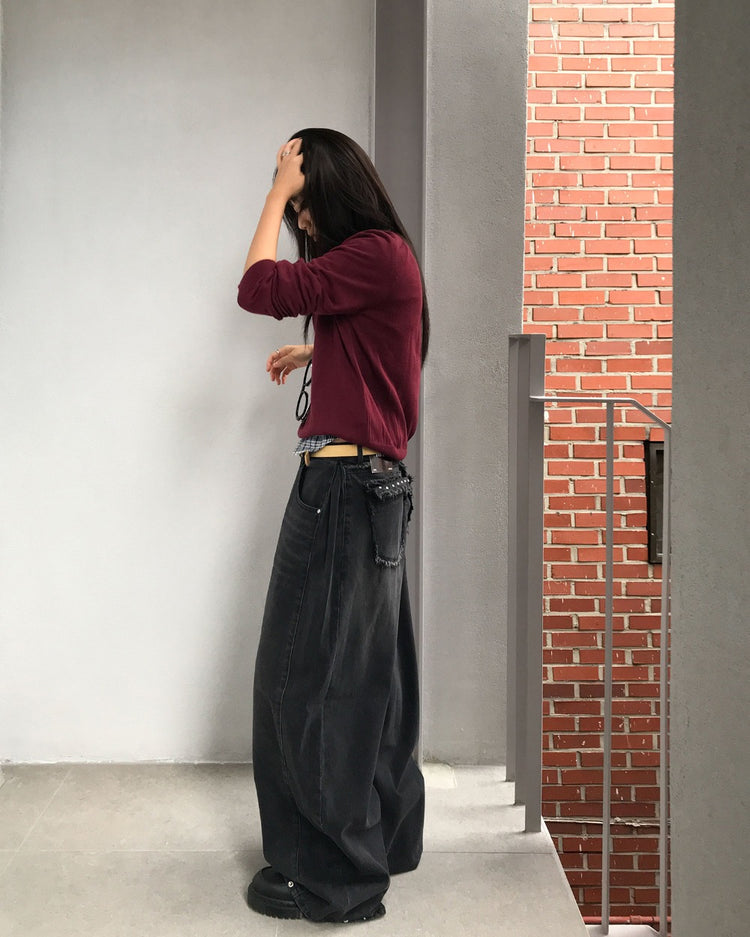 微透美色V領針織衫