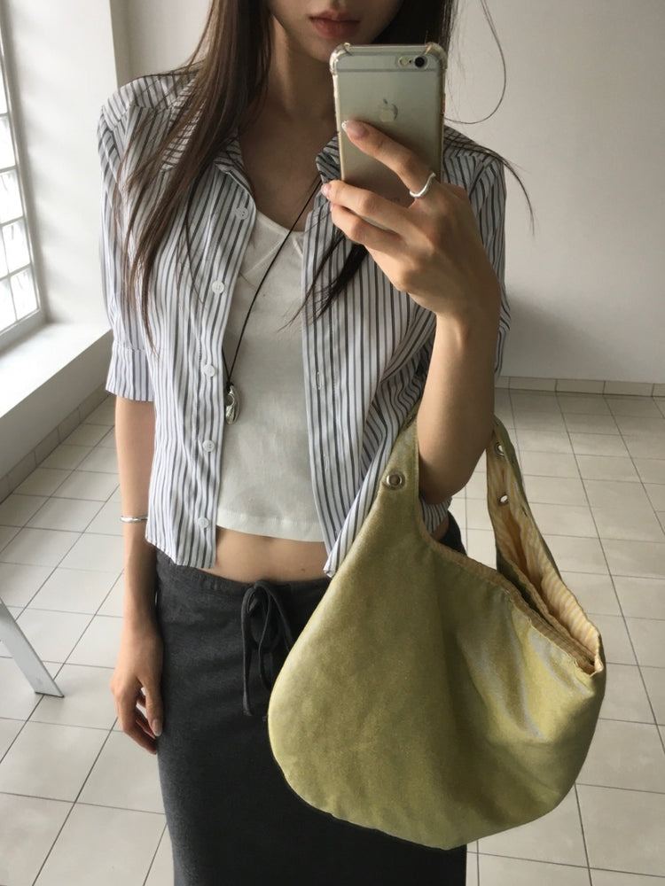 條紋修身七分袖襯衫