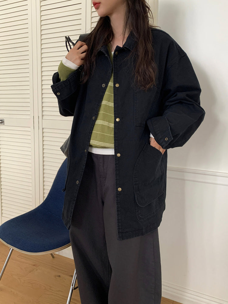 Unisex復古洗水細節寬鬆外套