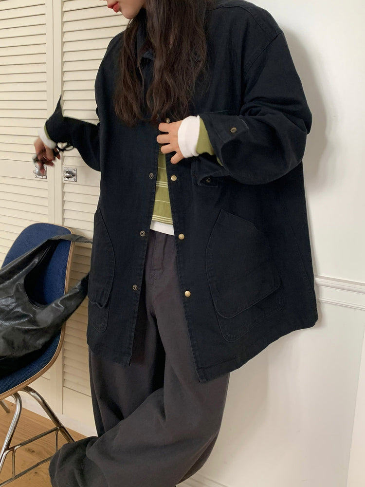 Unisex復古洗水細節寬鬆外套