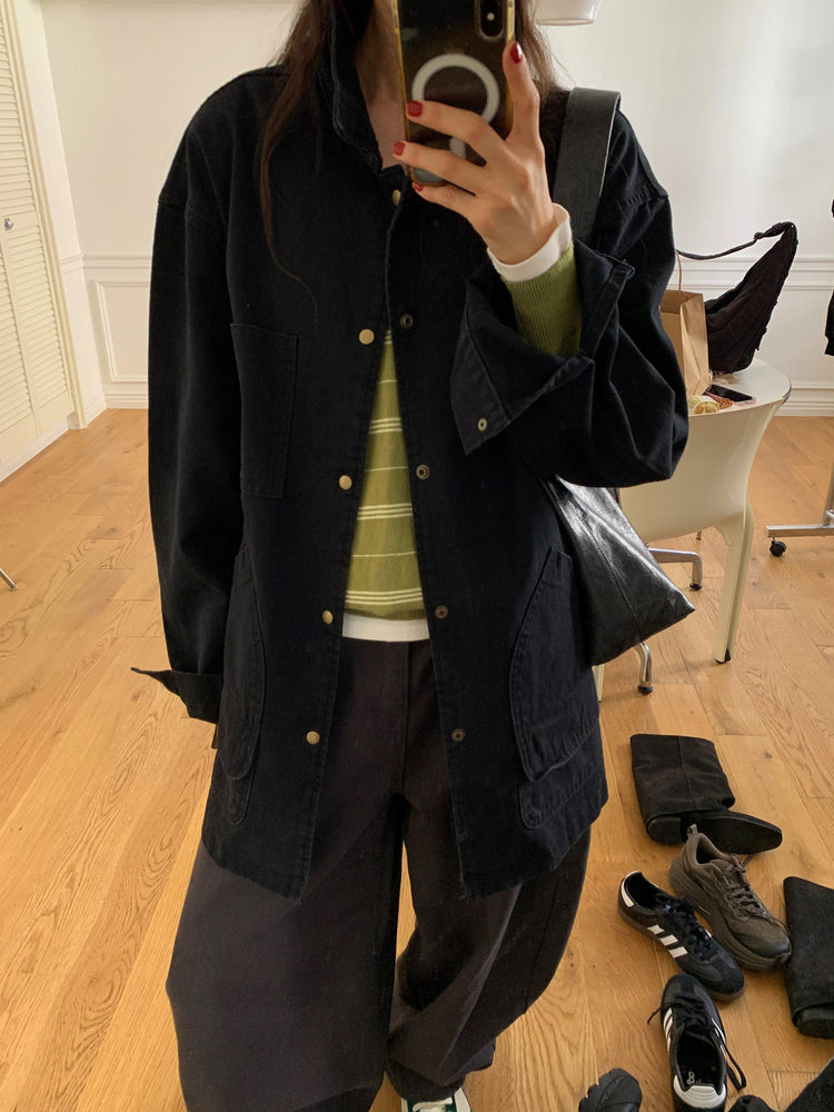 Unisex復古洗水細節寬鬆外套