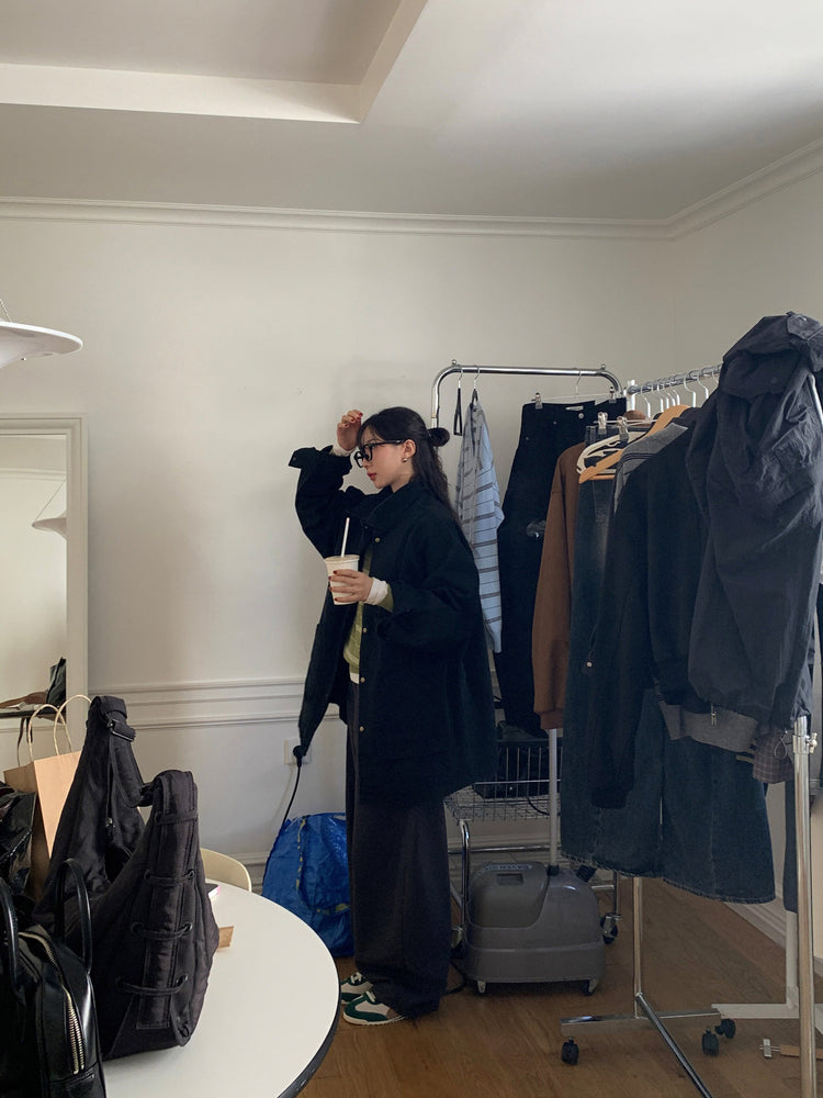 Unisex復古洗水細節寬鬆外套