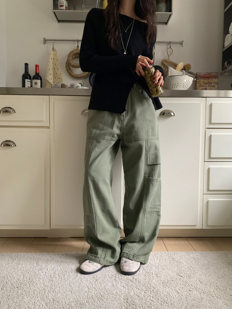 復古美色廓形工裝褲