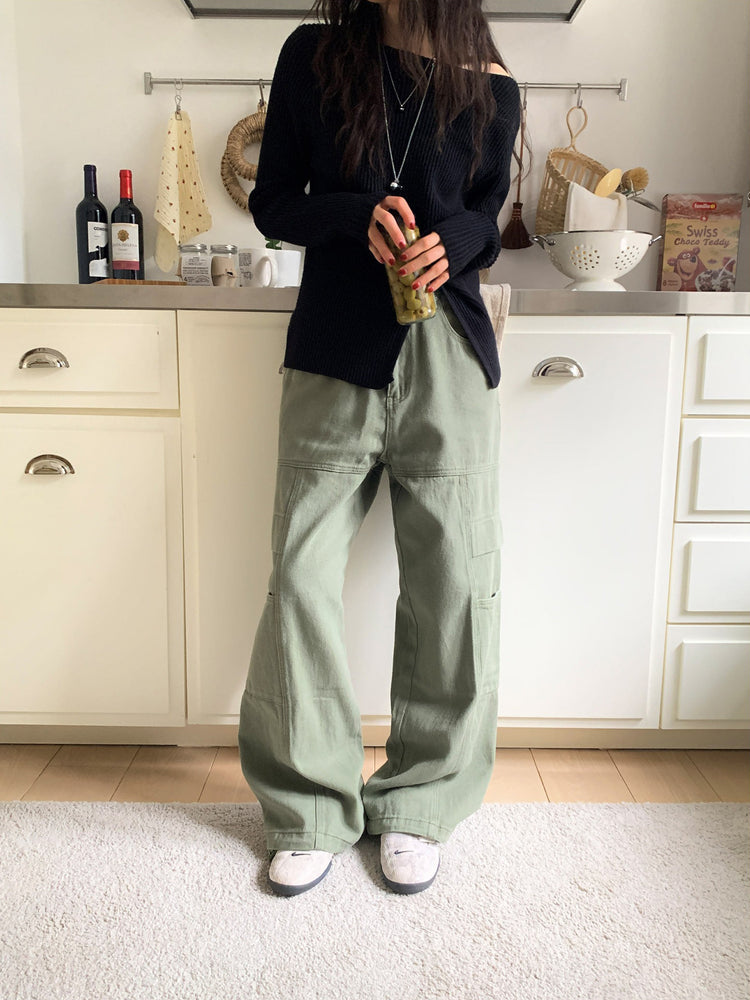 復古美色廓形工裝褲