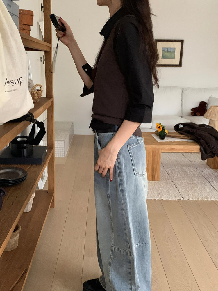 七分袖修腰層次襯衫