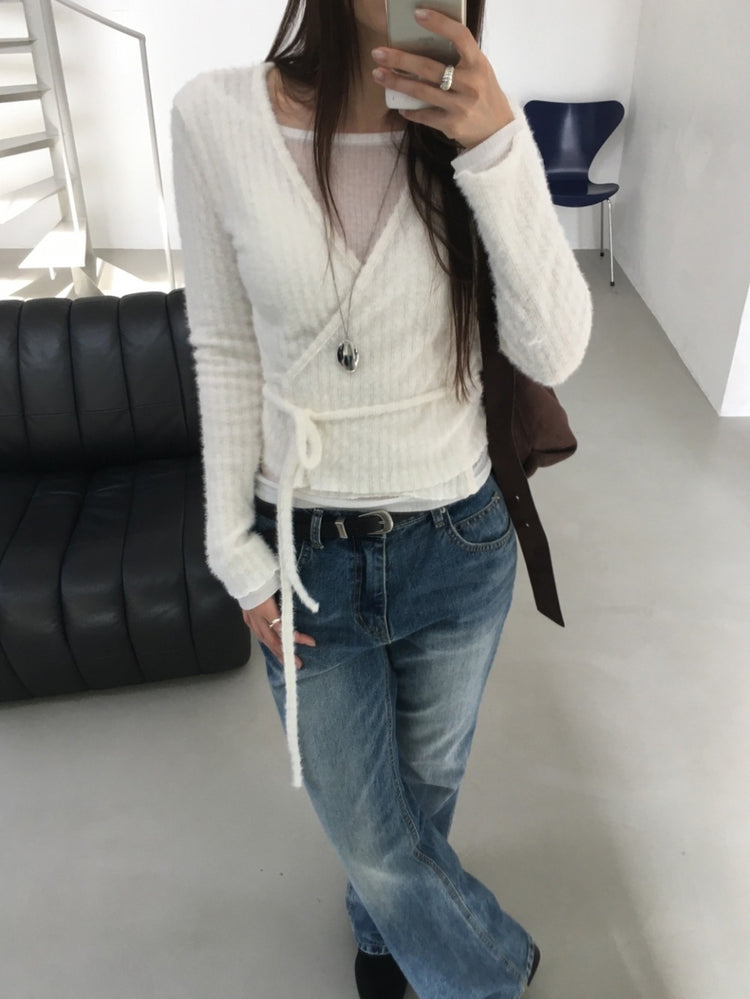 毛絨親膚綁帶細節上衣