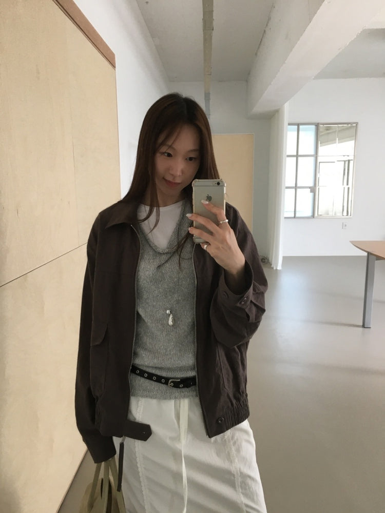 亞麻拉鏈細節寬鬆外套