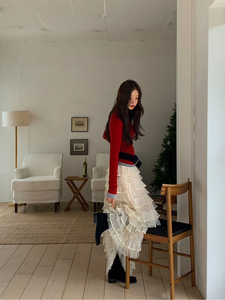 極美透紗蛋糕層次感及踝裙