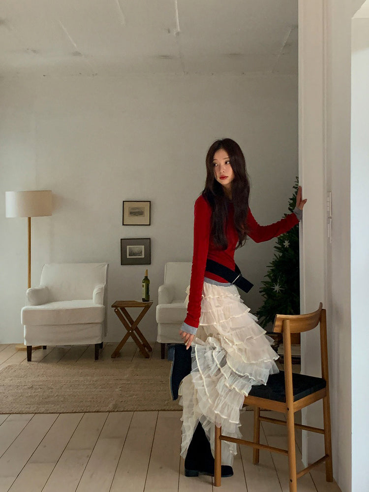 極美透紗蛋糕層次感及踝裙