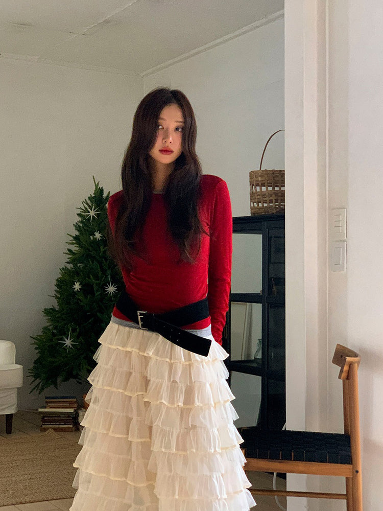 極美透紗蛋糕層次感及踝裙