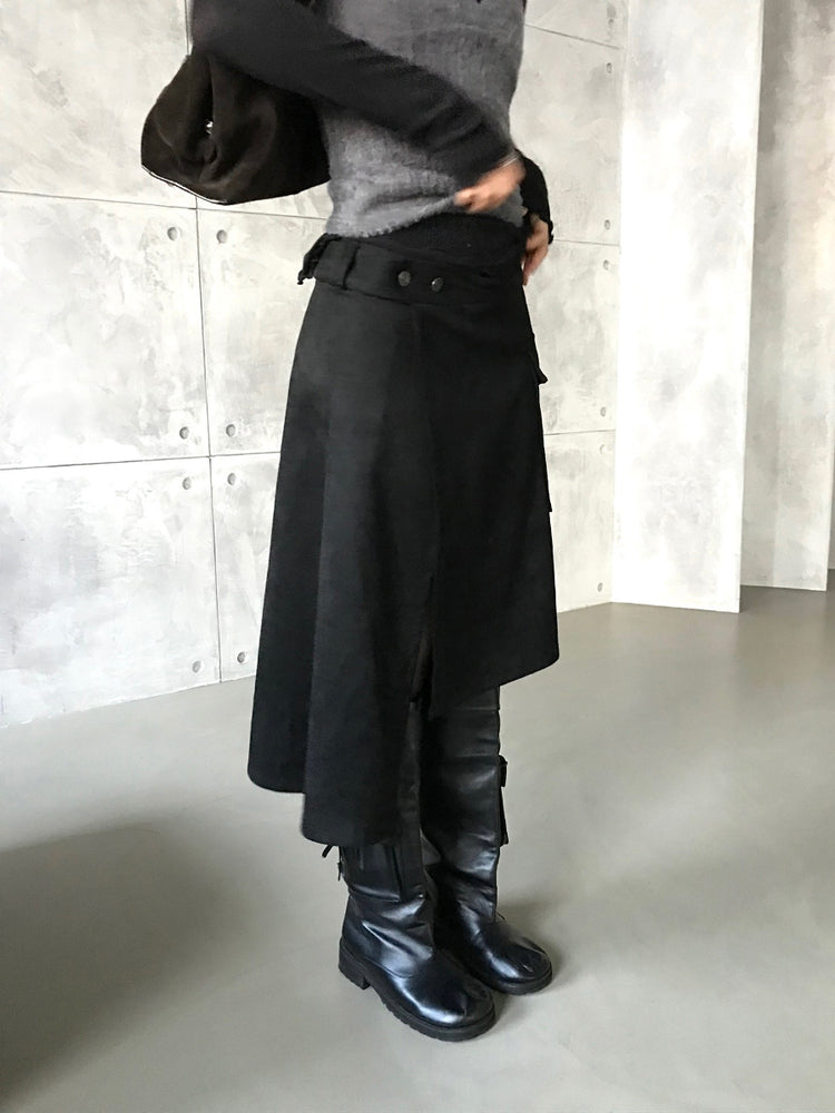 交疊側開叉不對稱細節裙