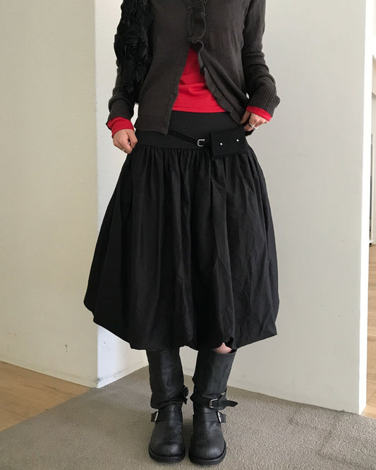 寬腰頭泡泡中裙