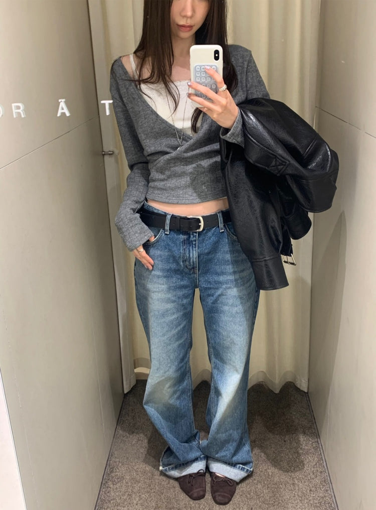暗條紋交疊修身上衣