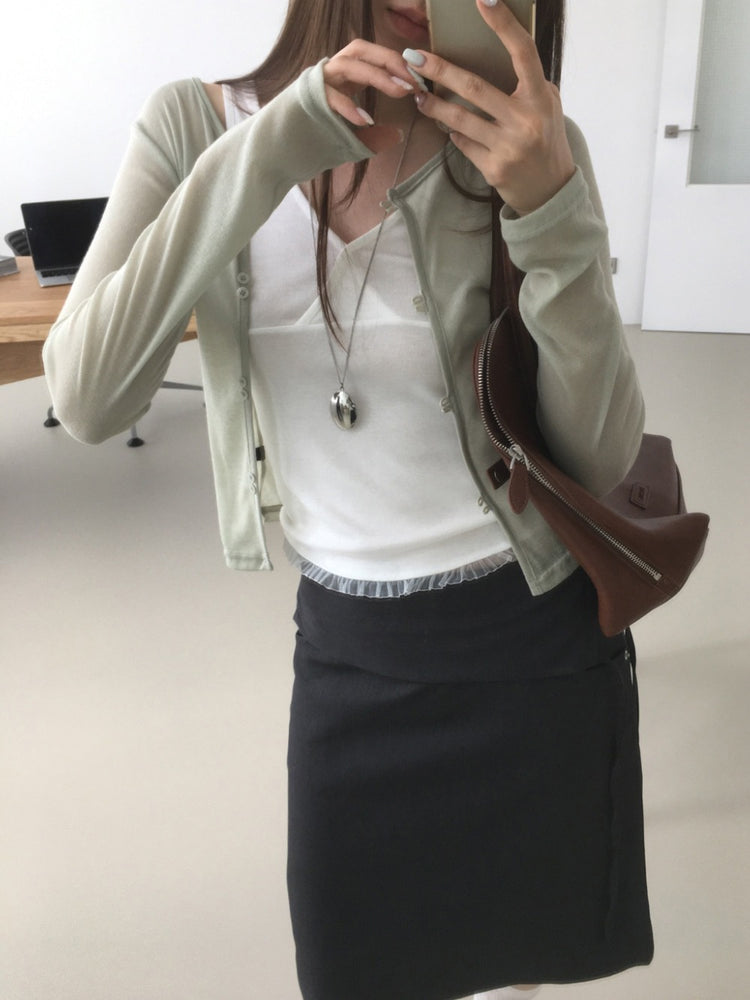 交疊蕾絲邊細節背心