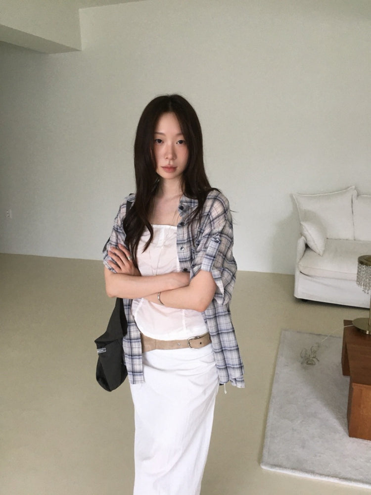 格紋袖扣細節襯衫