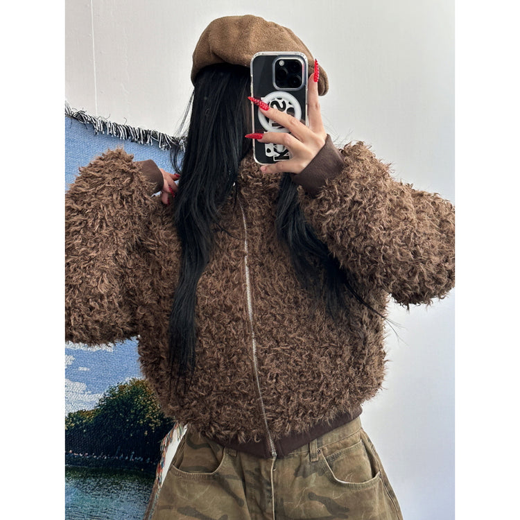 立領毛毛質感修身外套