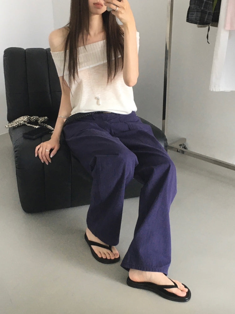美肩坑紋反折針織上衣
