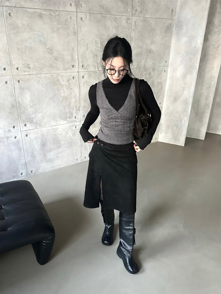 毛絨交疊細節背心