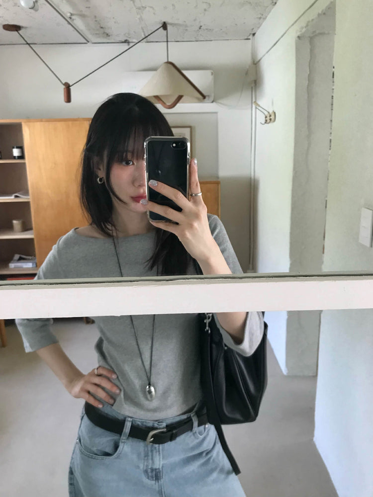 船領弧下擺七分袖上衣