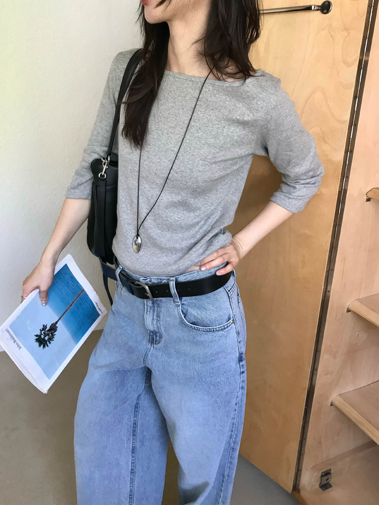 船領弧下擺七分袖上衣